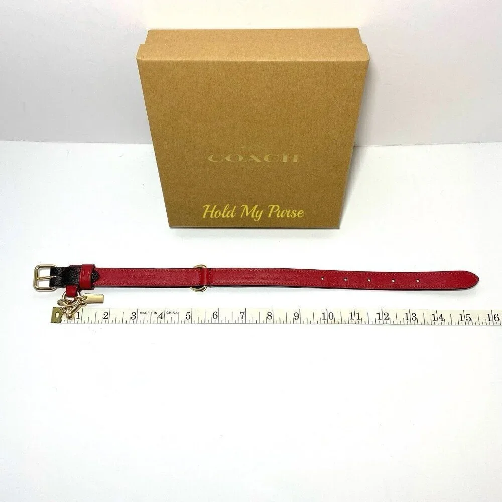 Coach Dog Collar + AirTag Brown Red Small Signature C w/ Apple Tag Tracker - Picture 8 of 11